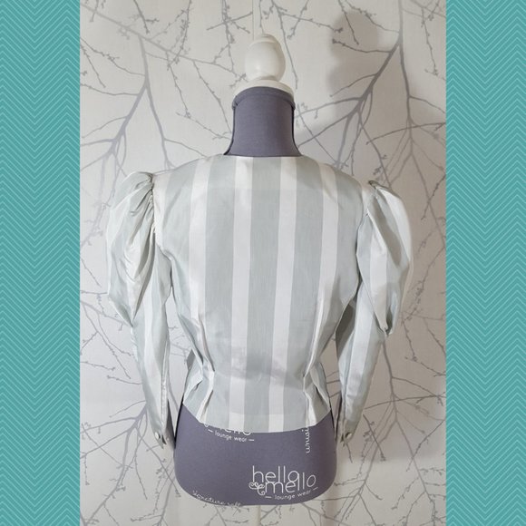 Bello Moda Italiana VTG Gray Striped Button Front Blouse w/ Dolman Sleeves - Picture 3 of 4